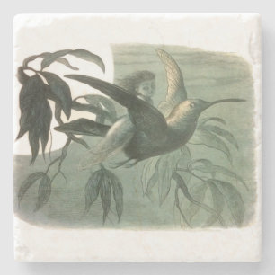Elf Fairies Elves Moon Night Scene Bird Flying Stone Coaster