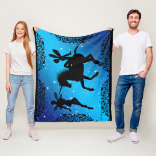 Elf Fairy Unicorn Fantasy Med w/ Black Background Fleece Blanket