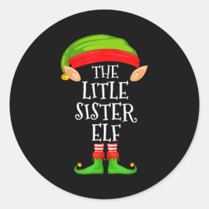 Elf Family Christmas Little Sister Elf Sweater Mat Classic Round Sticker