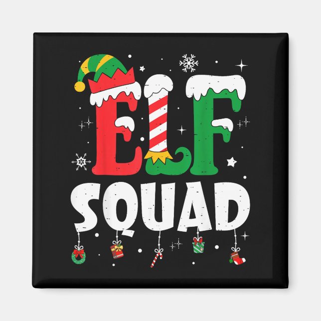 Elf Family Christmas Matching Pajamas Xmas Elf Squ Magnet (Front)