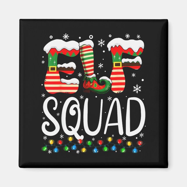 Elf Family Christmas Matching Pajamas Xmas Elf Squ Magnet (Front)