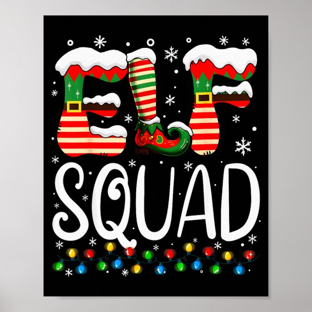 Elf Family Christmas Matching Pajamas Xmas Elf Squ Poster (Front)