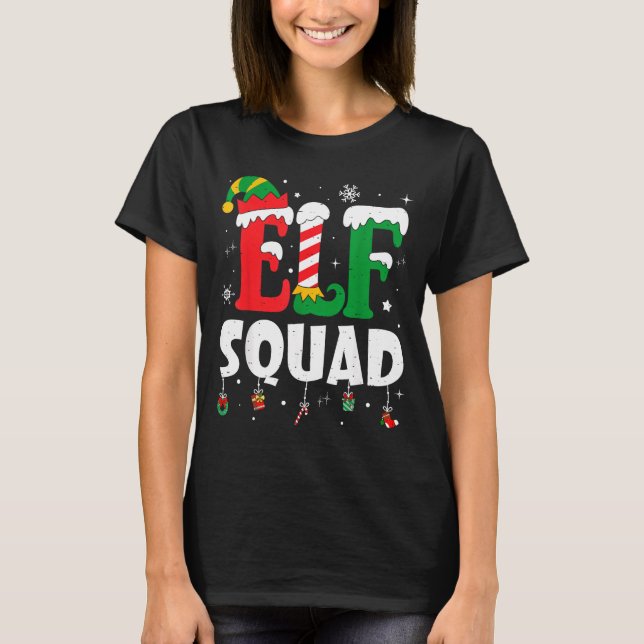 Elf Family Christmas Matching Pajamas Xmas Elf Squ T-Shirt (Front)