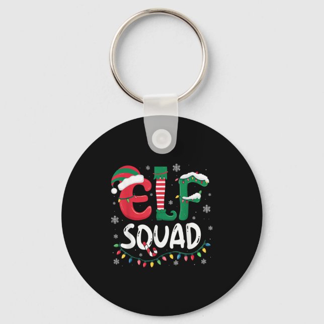 Elf Family Christmas Matching Pyjamas Xmas Elf Squ Key Ring (Front)