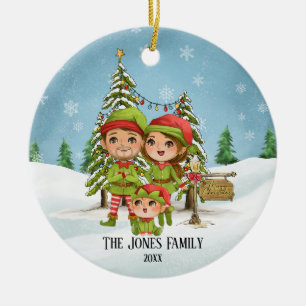 Elf Family of 3 Christmas Ceramic Ornament