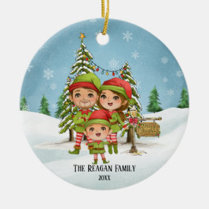 Elf Family of 3 Mum Dad & Son  Ceramic Ornament