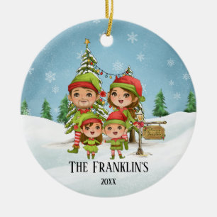 Elf Family of 4 Mum Dad Daughter Son Ceramic Ornament