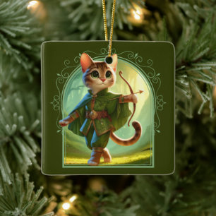 Elf Feline Fantasy Adventure Ceramic Ornament