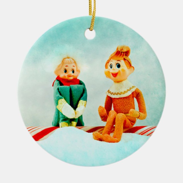 Elf First Date Ceramic Ornament (Front)