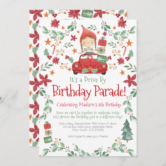 Elf Girl Christmas Birthday parade Invitation (Front/Back)