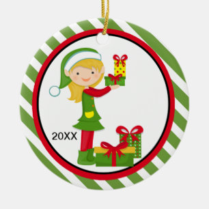 Elf Girl Holding Presents Christmas Ornament
