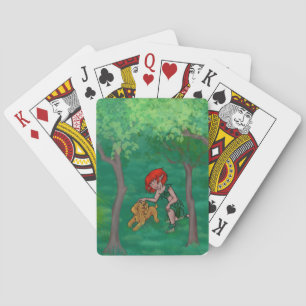 elf girl playing with her puppy dog in the woods cards