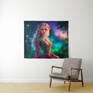 Elf girl princess fantasy glitter turquoise magic tapestry