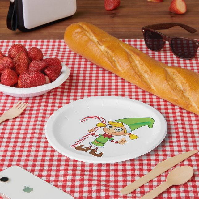 Elf Girl With Candy Cane Paper Plate (Creator Uploaded)