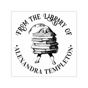 Elf Gnome Carrying Huge Book Stack Library Name Self-inking Stamp
