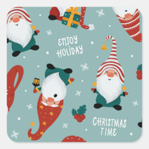 Elf Gnome Christmas Pattern Square Sticker