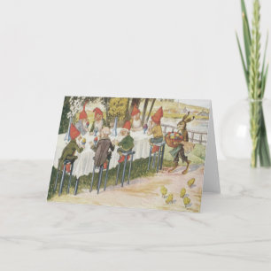 Elf Gnome Easter Bunny Chick Coloured Painted Egg Holiday Card