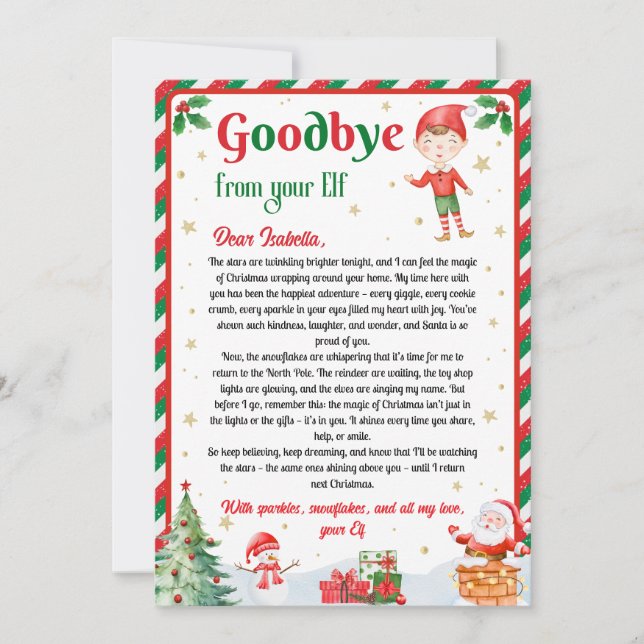 Elf Goodbye Letter Goodbye from Elf Christmas Invitation (Front)