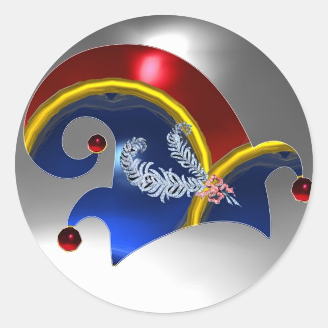 ELF HAT /GOLD JEWELS DIAMOND FEATHERS , GEM STONES CLASSIC ROUND STICKER (Front)