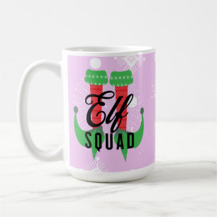 Elf Heels Squad Christmas Holiday Snowflakes  Pink Coffee Mug