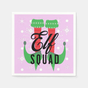 Elf Heels Squad Christmas Holiday Snowflakes Pink Napkin