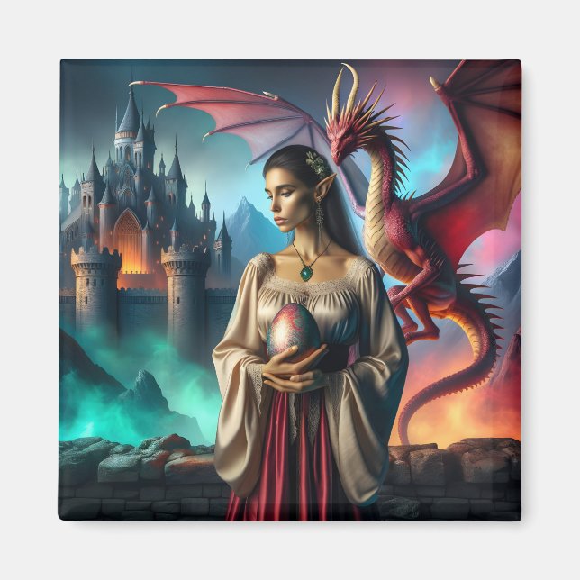 Elf holding a dragon egg magnet (Front)