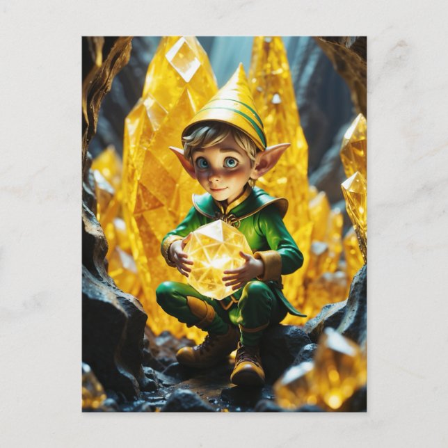Elf Holding Yellow Crystall Postcard (Front)