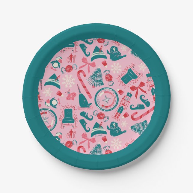 Elf Holiday Framed Icon Pattern Paper Plate (Front)