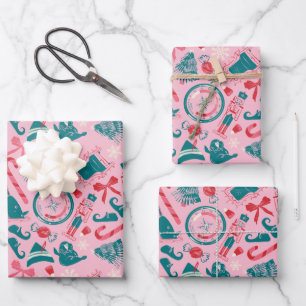 Elf Holiday Framed Icon Pattern Wrapping Paper Sheet
