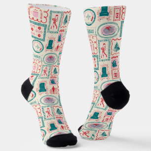 Elf Holiday Icon Pattern Socks