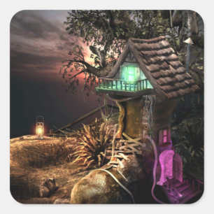 Elf House Square Sticker