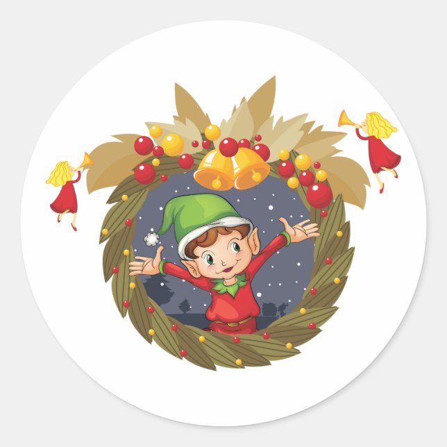 Elf In A Christmas Wreath Stickers (Front)