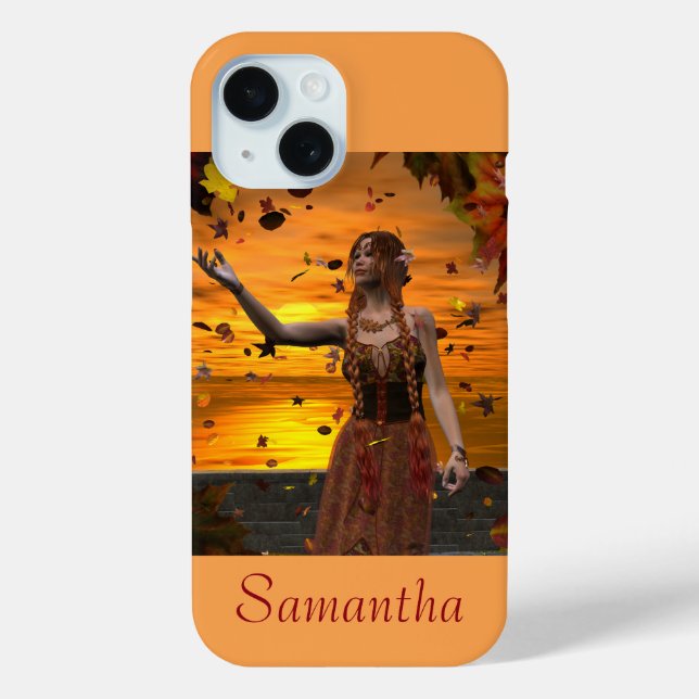 Elf in Falling Leaves Against an Autumn Sunset Case-Mate iPhone Case (Back)
