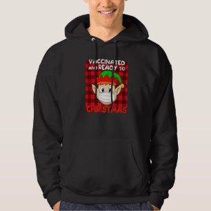 Elf In Mask Red Plaid Vaccinated And Ready To Chri Hoodie