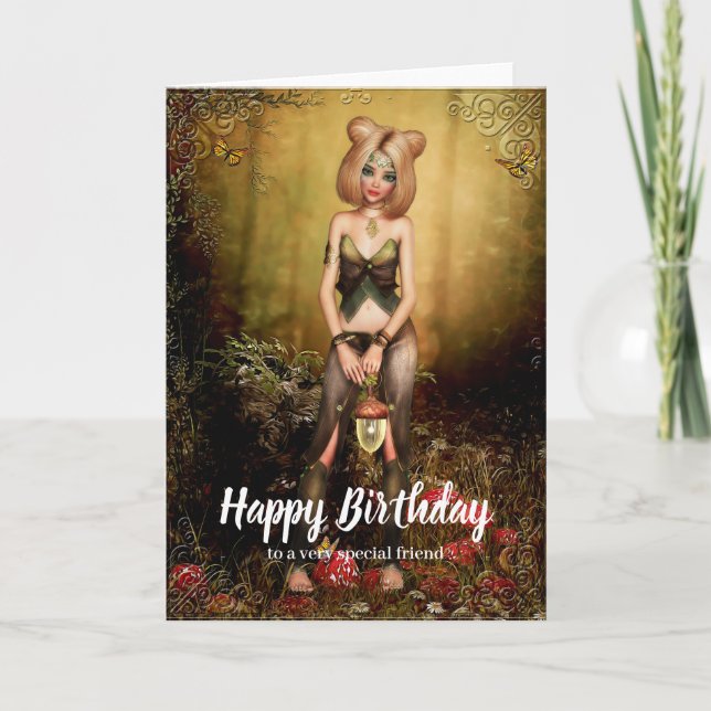 Elf in the Woods Fantasy Birthday Card (Front)