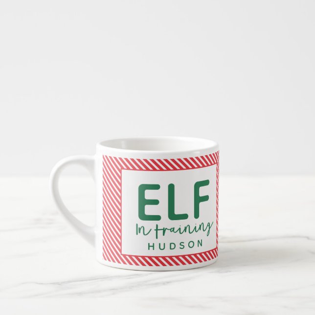Elf in training red, green and white Christmas Espresso Cup (Left)