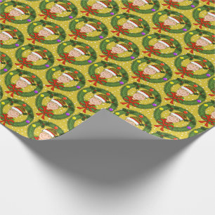 Elf in Wreath & Snow Christmas Wrapping Paper