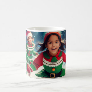 Elf Kids Running in the Snow Coffee Mug
