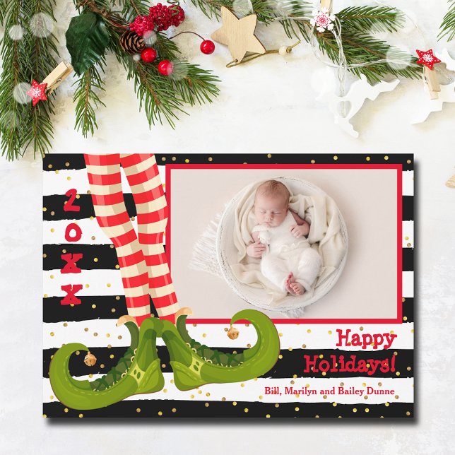 Elf Legs Christmas Photo Holiday Card (Elf legs Christmas holiday photo cards)