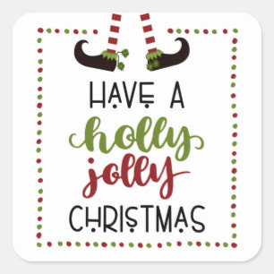 Elf Legs Holly Jolly Christmas Non-Personalised Square Sticker