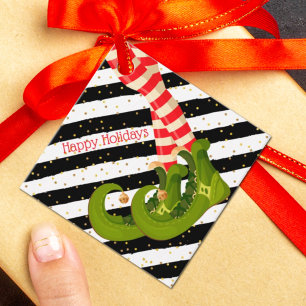 Elf Legs on Black and White Stripes Favour Tags