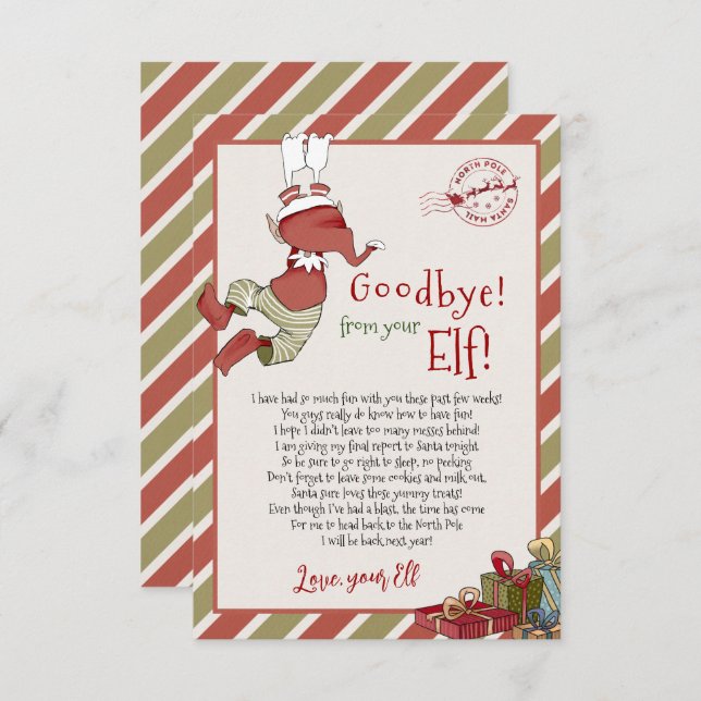 Elf Letter "Goodbye from your Elf" for Christmas Invitation (Front/Back)