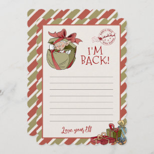 Elf Letter "I'm Back" Editable Notecards