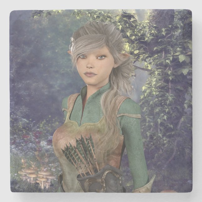 Elf Maiden in the Woods Stone Coaster (Front)