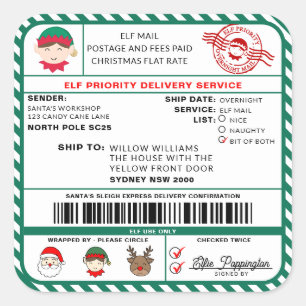 Elf Mail Christmas Shipping Label Sticker