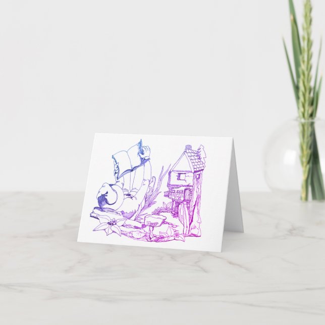 Elf Manor-Reading and Layed Back Funny Note Card (Front)