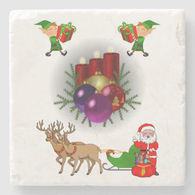 Elf Marble Stone Coaster Christmas (Front)