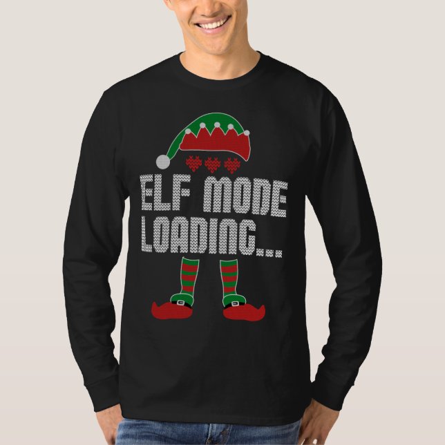 Elf Mode Loading. Funny Christmas Pajama Video Gam T-Shirt (Front)