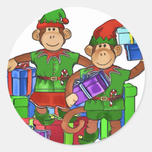 Elf Monkeys Classic Round Sticker