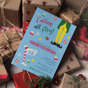 Elf Movie Kids Winter Birthday - Blue Invitation
